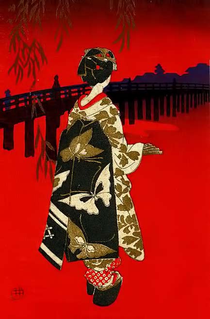 Japanese-woodblock-print-postcard---Butterfly-Obi-1945