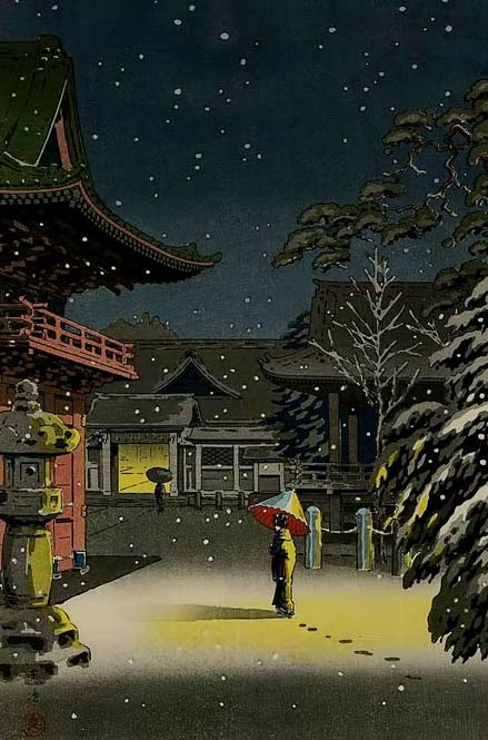 KOITSU-Japanese-Woodblock-Print-SNOW-AT-NEZU-SHRINE-1934