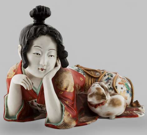 Kutani--Porcelain-Figure-of-a-Woman-with-Kitten,-circa-1870 - MEMPHIS-ONE-PL