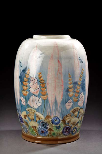 MANUFACTURE-NATIONAL-SÈVRES-decor-Marcel-PRUNIER-Important-vase-glazed-porcelain-decorated-in-polychrome-aquatic-motifs