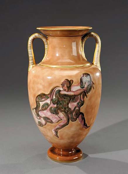 MANUFACTURE-NATIONALE-DE-SEVRES-and-MAYODON-JEAN-(1893-1967)vase-baluster-side-handles-polychrome-glazed-porcelain-decorated-with-a-round-of-dancers-nuanced-beige-background-accented-with-gold