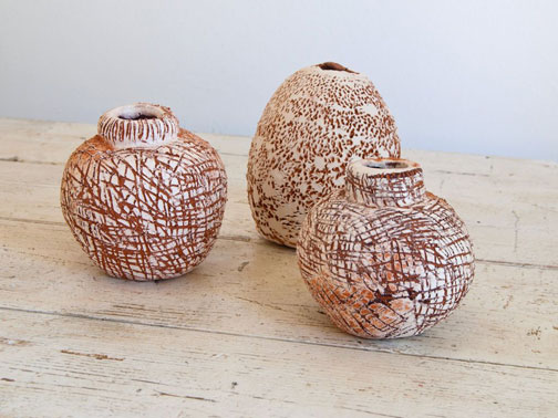 Three ceramic globular pots - New-Marks-by-The-Hermannsburg-Potters