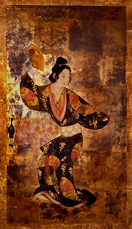 One-of-a-Pair-of-Sliding-Doors with geisha dancing painting