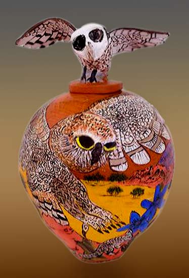 Owl-Lindy-Rontji - aboriginal pottery art