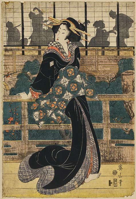 Rōka-no-geigi-(Entertainer-standing-on-a-veranda)---Eizan-Kikukawa-(1787-1867)