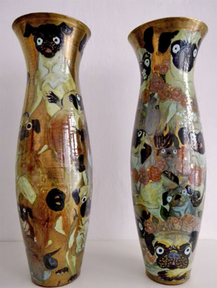 Saatchi-Art-Artist--Hinrich-Kroeger--Clay-2009-Sculpture--The-Golden-Pug-Vase--