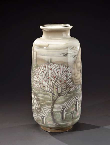 SÈVRES-NATIONAL-MANUFACTURE-decor-ADRIEN-LEDUC-glazed-ceramic-vase-depicting-a-stylized-garden