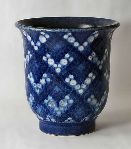 Andre-Plantard-for-Sevres Earthenware-faience-vase-with-glossy-glaze-in-shades-of-blue-and-white,-1931