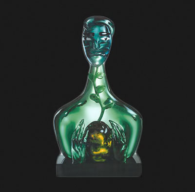 Green glass bust -Elvira-Bach