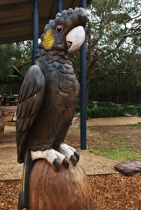 Black-Galah-sculpture in a park in Melbourne