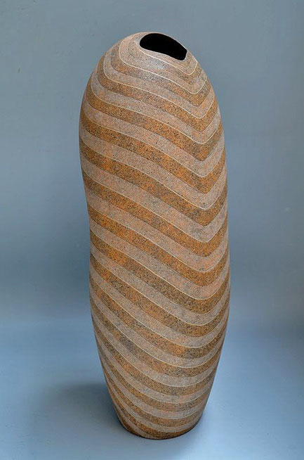 Contemporary-Form-Zogan-Vase-by-Usui-Kazunari-(Japanese--1954) striped pottery vase