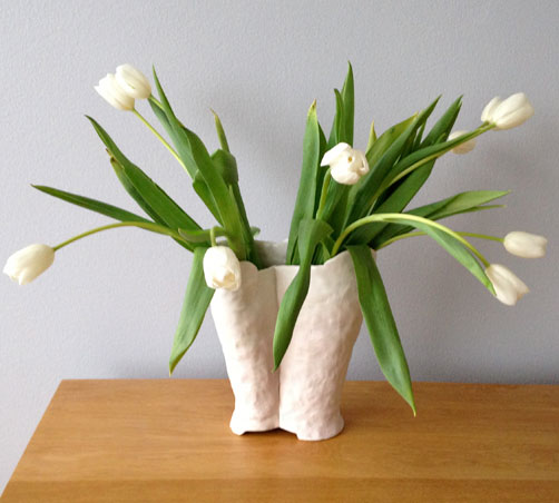 Emily-Schroeder-Willis White hand made vase with flowers