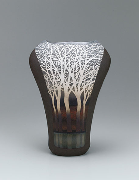 Flower-vase-with-tree-design-in-inlay-and-colored-glaze-painting.-Moriyoshi-Saeki