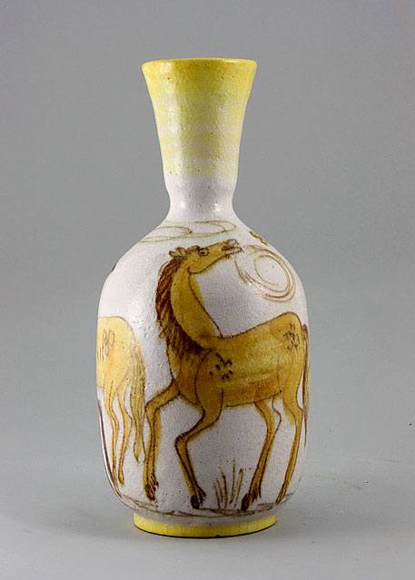 Mid Century Guido-Gambone ceramic vase with horse motifs
