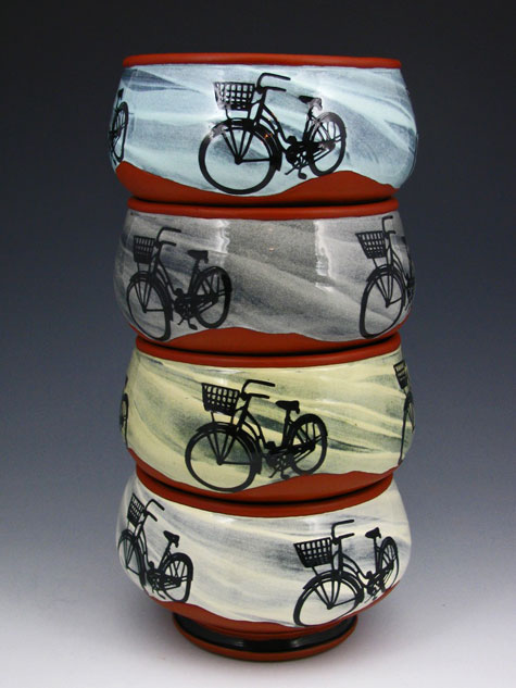 Kip-O’Krongly bowl stack with bicycle motifs