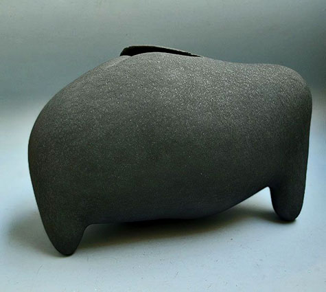 Footed abstract ceramic sculpture-by-Takiguchi-Kazuo---mjc