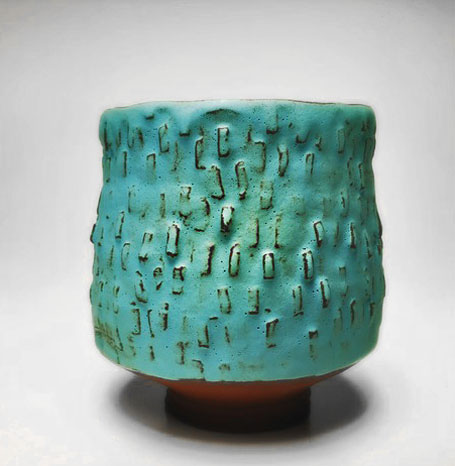 Sunshine-Cobb----footed ceramic yunomi with a turquoise glaze