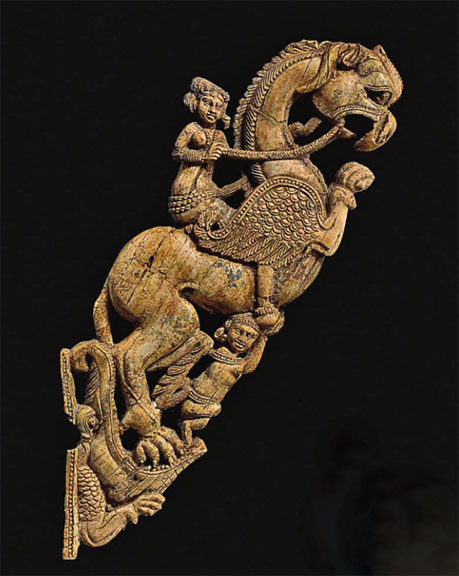 Griffon wood carving Afghanistan--Forging-Civilizations-Along-the-Silk-Road