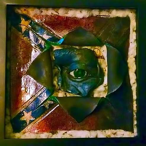 'Black-Eye'-Paul-Pasquale-raku-on-canvas-with-raw-cotton