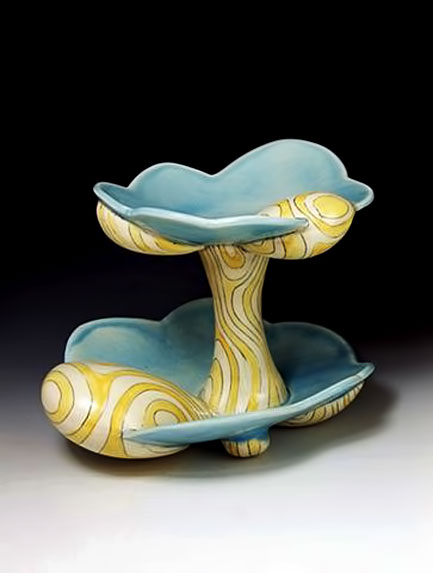 Chandra-DeBuse-Two-Tiered-Treat-Server-(Blue-and-Yellow) ceramic 