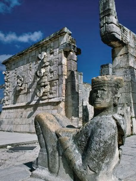 Mayan-Ruins-at-Chichen-Itza-Site,-Chichen-Itza,-Yucatan,-Mexico