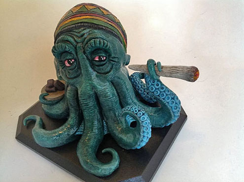 Rastafarian-Octopus-Slatermodelmaker-etsy turquoise ceramic desk sculpture