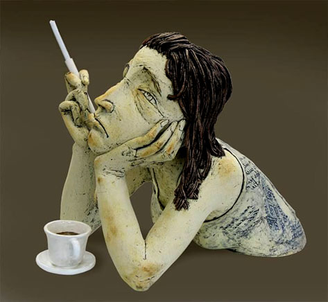 Sigita-Lukosiunas-'Tea-Break' woman smoking a cigarette on her break figurine bust