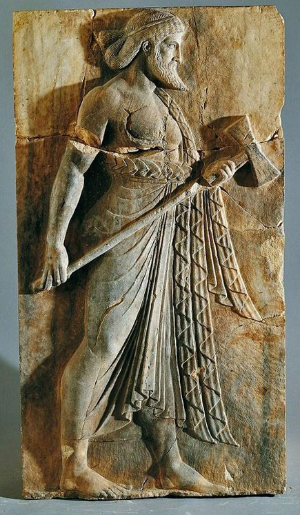 Vulcan-(Hephaestus),-Roman-relief-(marble),-from-Herculaneum,-c