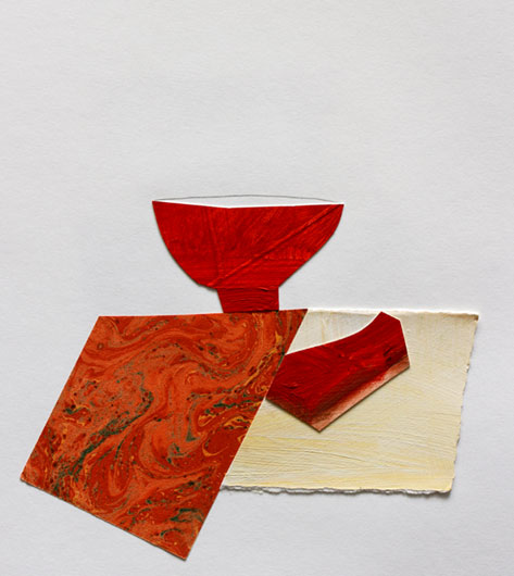 Works-—-Nancy-Selvin red tea bowl-w-Marbled-Napkin,-MixMedia-on-Paper,-10x11,-2009