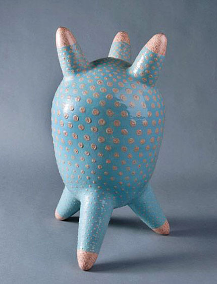 eva-kwong Tri Leg blue and pink sculpture