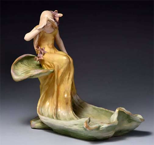 Amphora-Ceramic-Figural-Centerpiece of a girl seated on a leaf