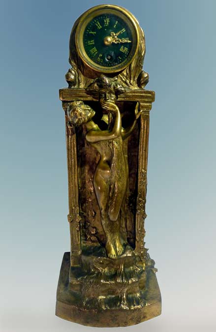 Charles-Korschann,-an-Art-Nouveau-Two-Patina-Bronze-Clock,-1897,-LE-Secret-Robert-Zehil-Gallery-Monte-Carlo