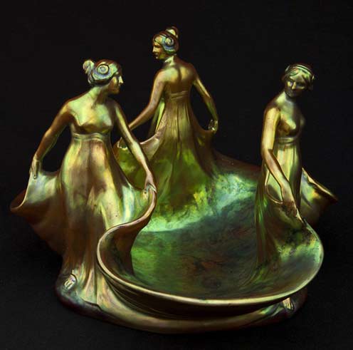 Zsolnay-Three-Graces-figural lustre glaze bowl--Pinter-Auctions