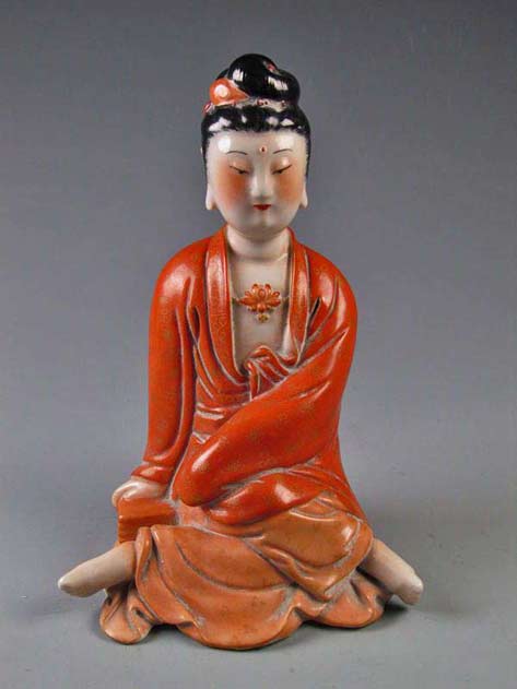 red robed ceramic-Buddha-figurine-sculpture