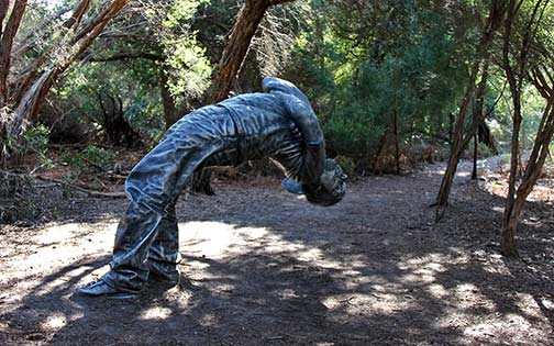 louis-pratt-a-backwards-attitude sculpture of a man leaning backwards