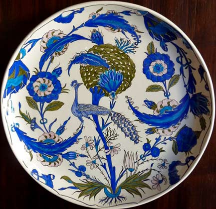 danielle-adjoubel-iznik-plate-reproduction-dish-covered-with-rosettes-saz-leaves-and-a-peacock