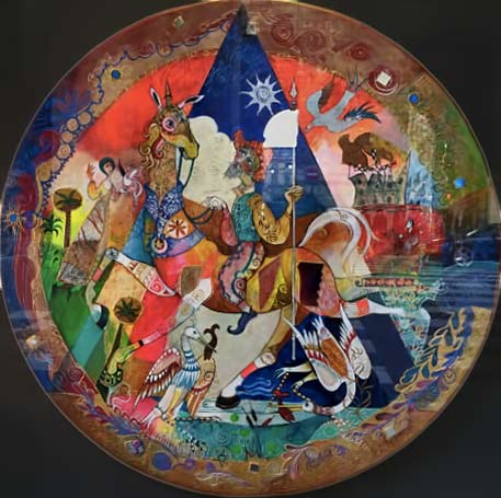 ceramic plate with don-quichotte-chagall-interpretation by Danielle Adjoubel 