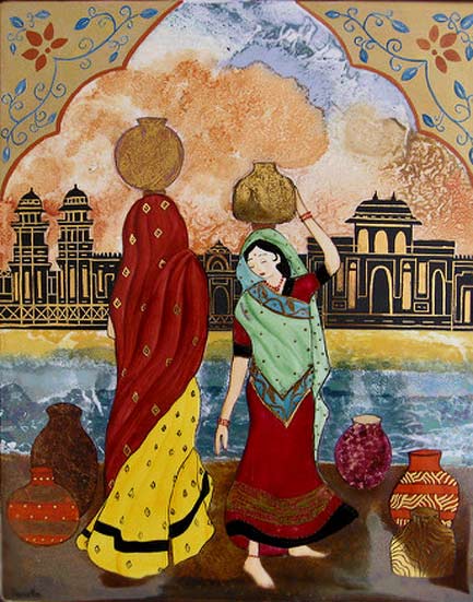 limoges-porcelain-20x25cm-an-indian-view-decorated-with-gold-and-lustres - Ceramic tile by Danielle Adjoubel