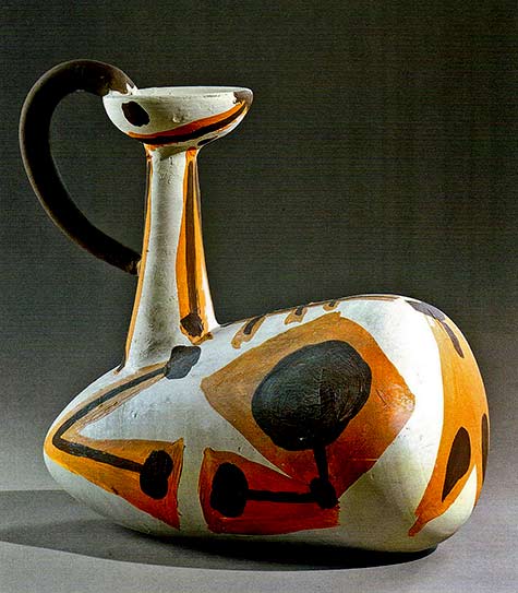 picasso-pitcher unusual style in lack, orange and white