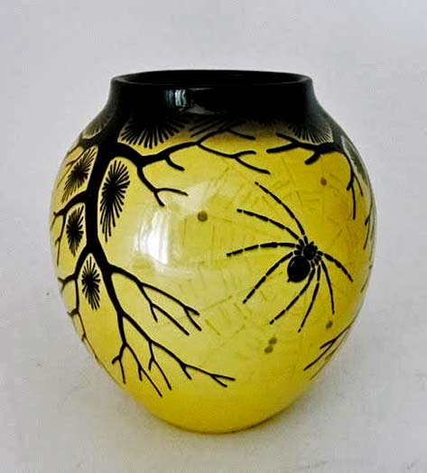 ziegler-schaffhausen-1920s German yellow bulbous vase with black spider motif