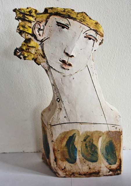 christy-keeney ceramic bust of a girl with golden hair