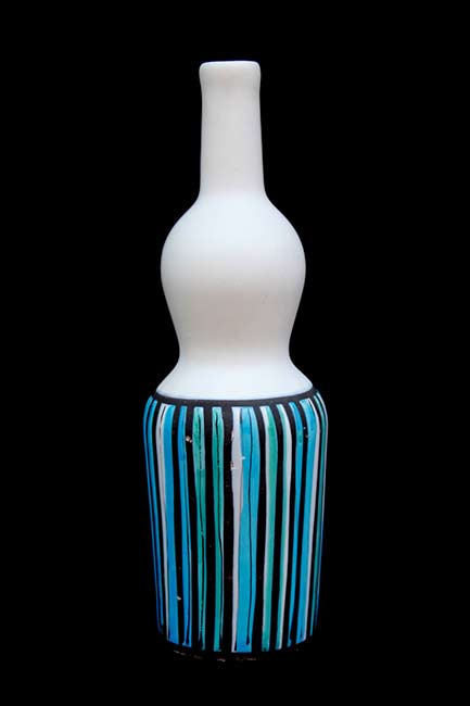 capron-bottle-vase turquoise and, green stripes 