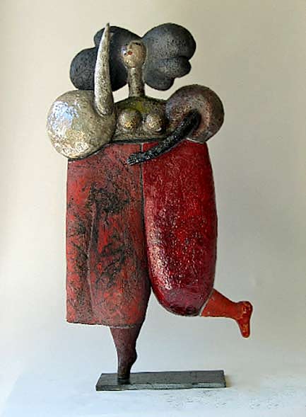ceramic figure sculpture - hopping-by roger-capron a dancing lady in red trousers