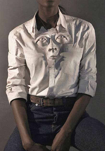 hrvi - harvey-bouterse slik shirt and ceramic mask pendant