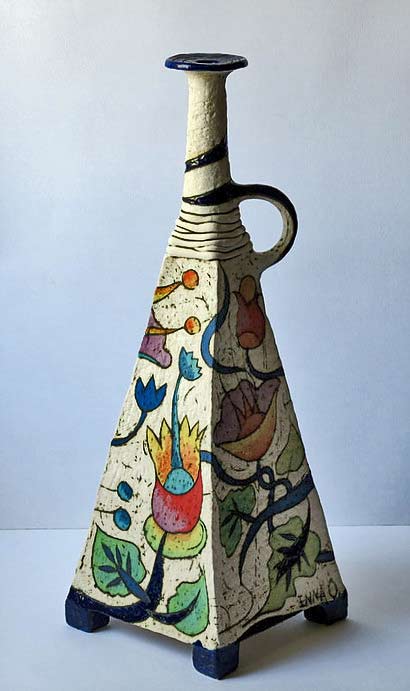  Inna Olshansky ceramic bottle with floral decoration