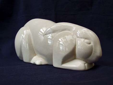 Stylised crackle white-glaze rabbit, signed Lepoy