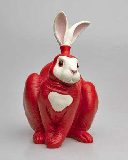 Kare Design fetish bunny - ceramic rabbit in red rubber costume