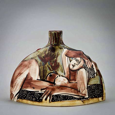 Alfajar-semi circular bottle with short spout and abstract female nude