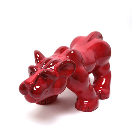 Brigitte-Iemfre-ceramic-lion figurine in red