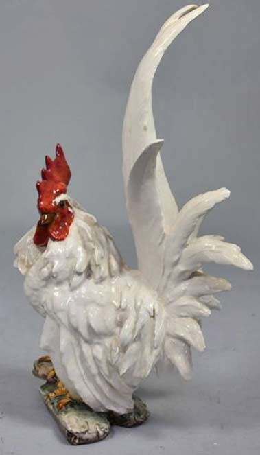 Fontainebleau-ceramic rooster in red and white